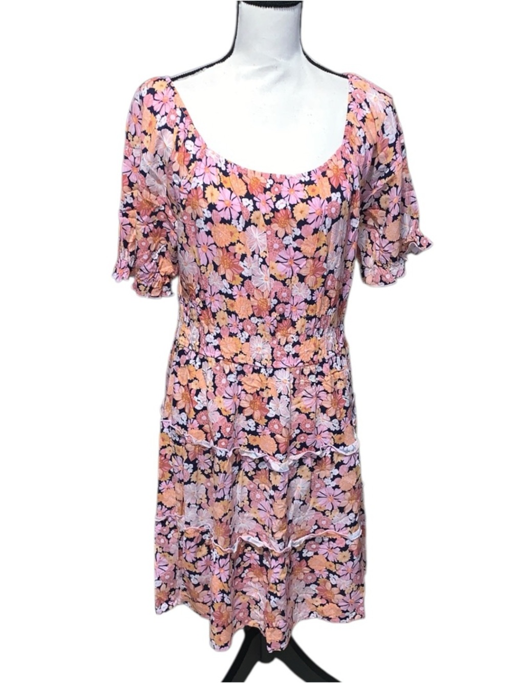 Naif Floral Summer Dress Short Sleeve Pink Orange Ruffles